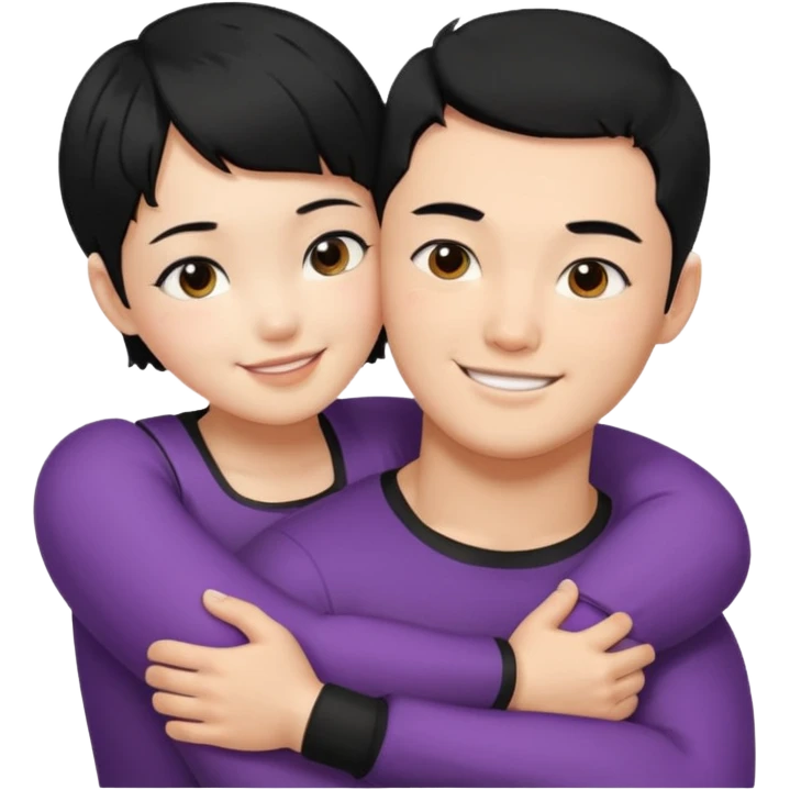 buff korean Man black hair hugging girl with black pixie cut  emoji