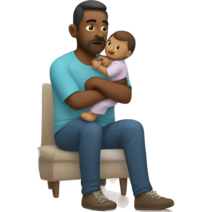 A tired dad holding a baby emoji