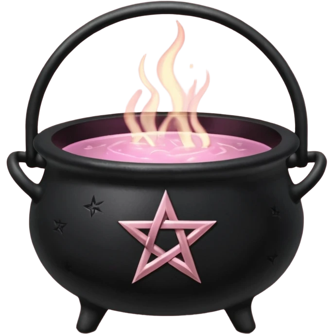 Black cauldron with light pink pentacle emoji