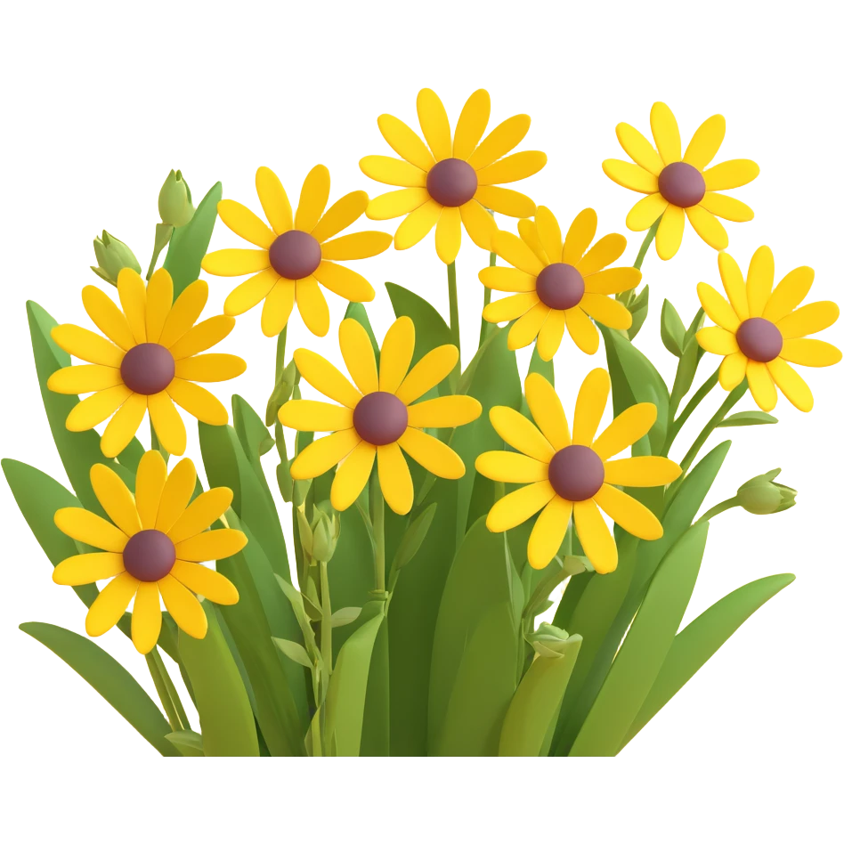 Redraw this photo of yellow wildflowers in 3D iOS style with wide-angle perspective, bright colors, realistic details, clean background, and modern look. emoji