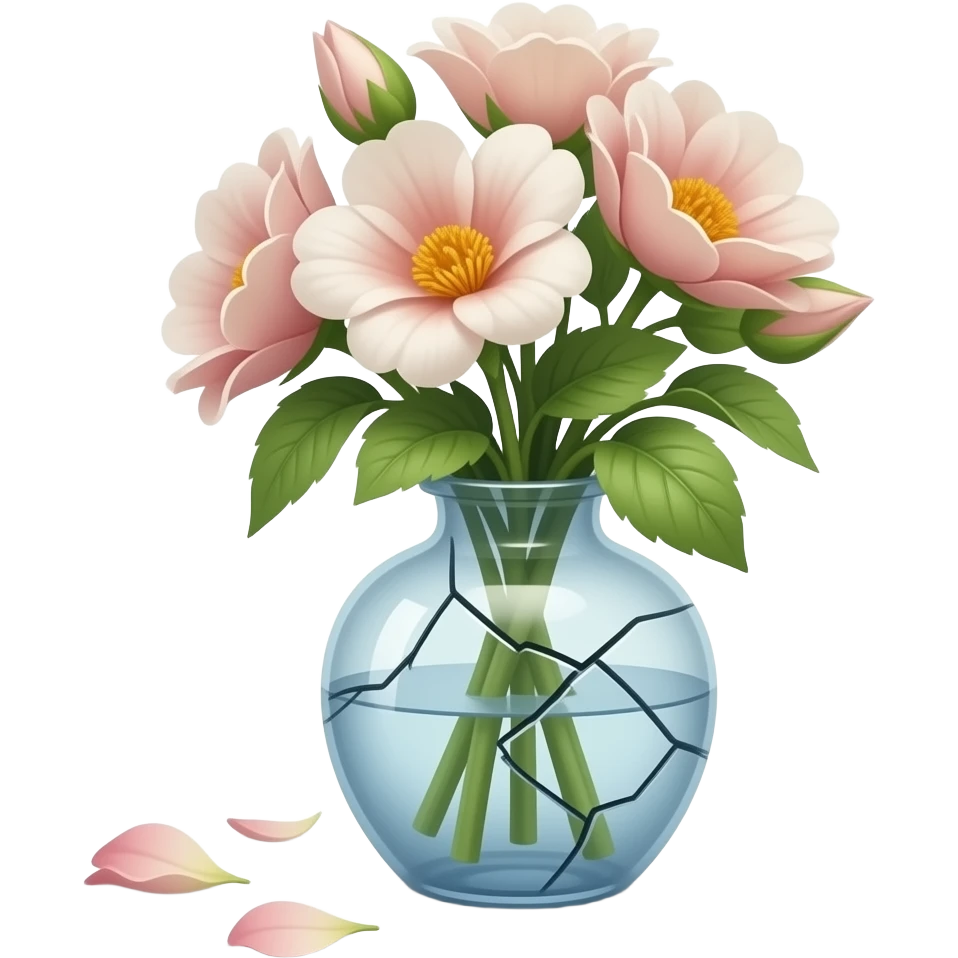 broken flower vase, vase is on the floor and the flowers are fall apart emoji
