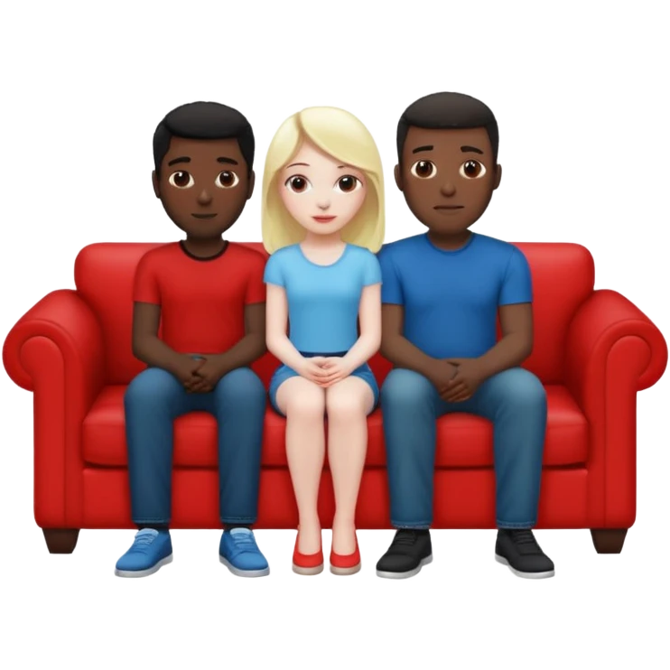 red couch, white naked female in center, big white male on the left, big black male on thje right emoji