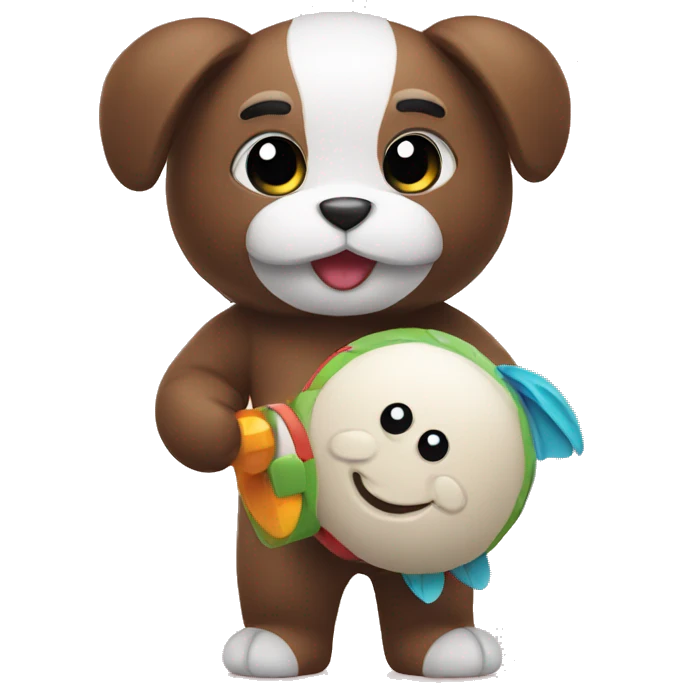 cute mascot holding toy emoji