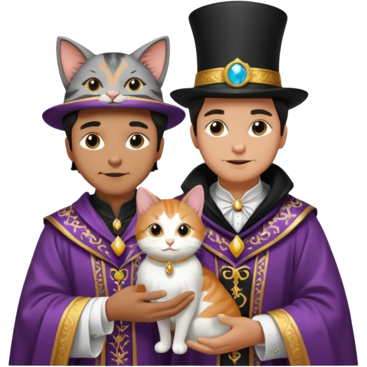 magician couple and their pet cat emoji