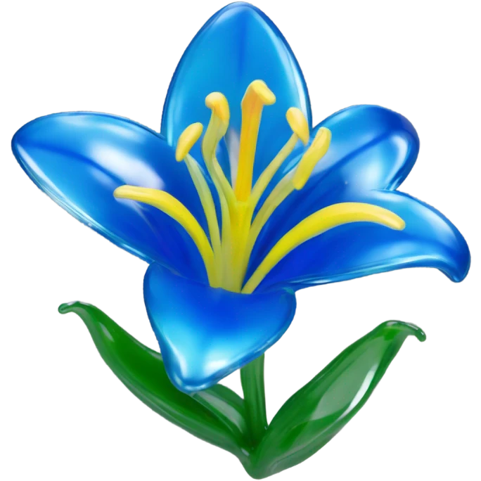 A shiny lily flower made in glass matieral, blue emoji