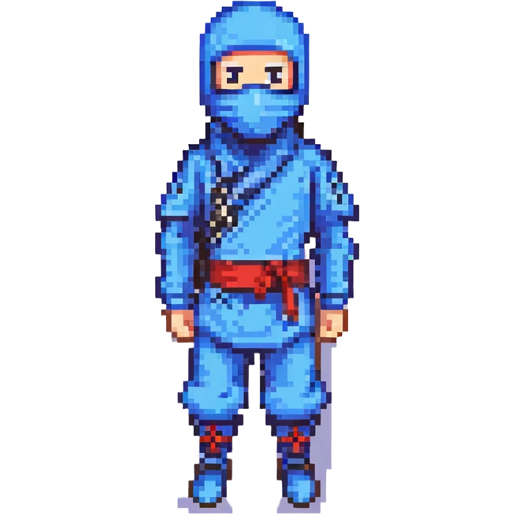 masked ninja, pixel art style, blue outfit emoji