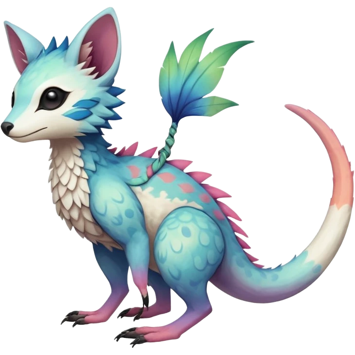 Rare realistic exotic pastel cute epic pretty beautiful handsome gorgeous aesthetic colorful vibrant Vernid-Trico-species-Fakemon-creature by LiLaiRa, 4 legs, 1 tail, random markings, (full body) emoji