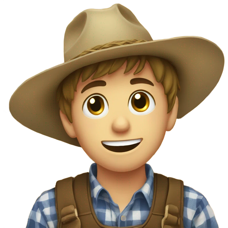 Country teen boy chewing on hay emoji