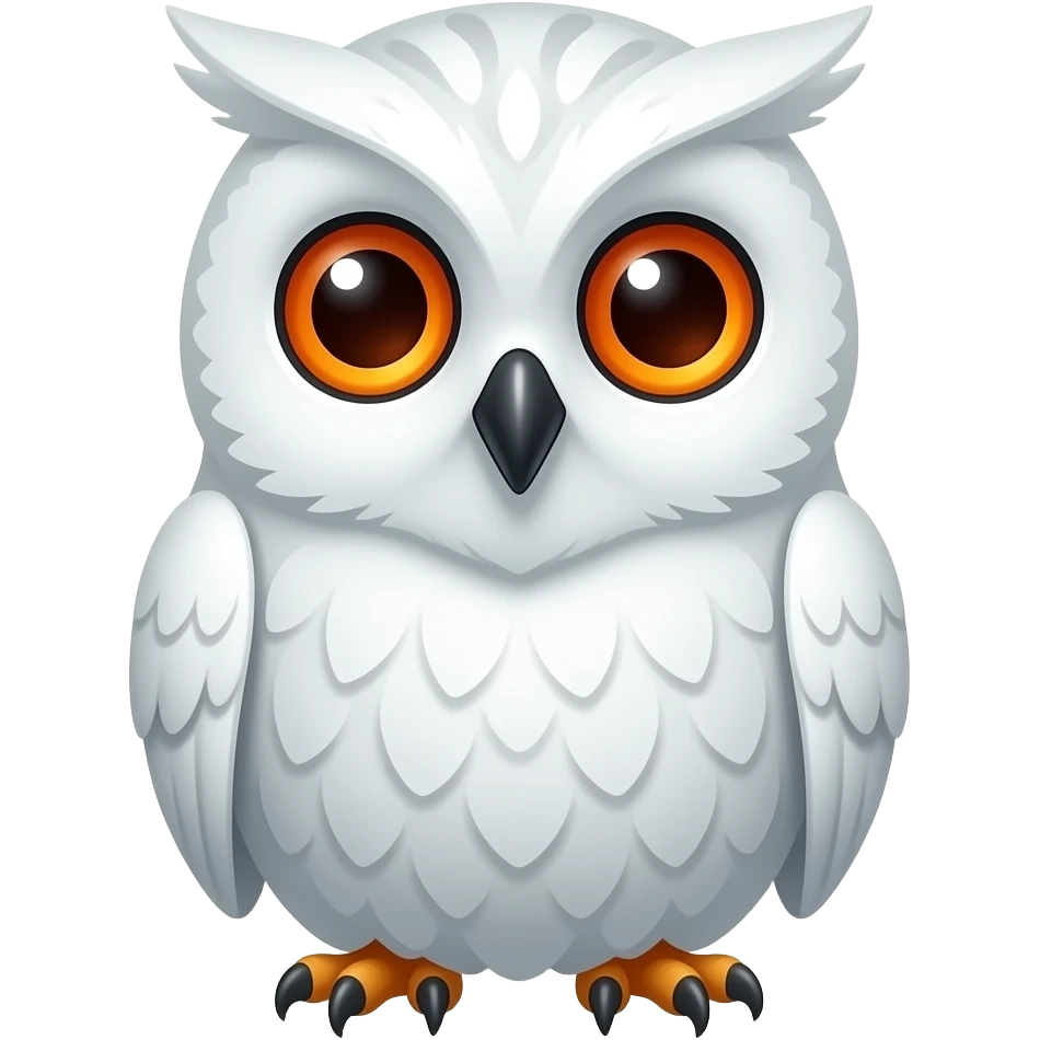 Cute white owl with orange and red eyes emoji