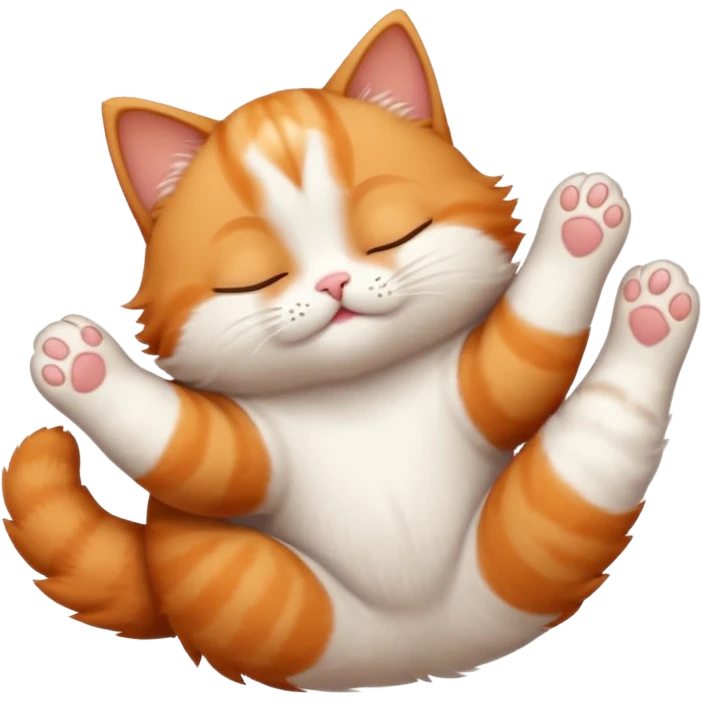 ginger and white small cat in funny positions upside down with eyes closed emoji