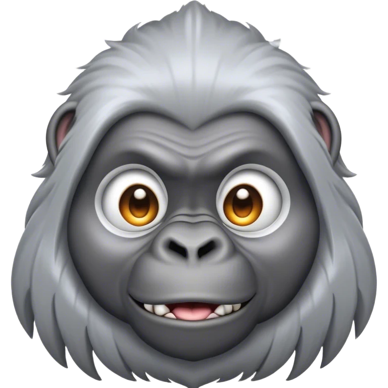 Cinematic Cute Silverback Gorilla Portrait Emoji, Head tilted playfully and inquisitively, with a robust build accented by a striking silver mane and round, sparkling eyes full of gentle charm, Simplified yet irresistibly adorable features, highly detailed, glowing with a warm, friendly jungle glow, high shine, affectionate and lively, stylized with a touch of endearing primate whimsy, soft glowing outline, capturing the essence of a mischievous yet loving silverback that feels like it could lumber out of the screen into your arms! emoji