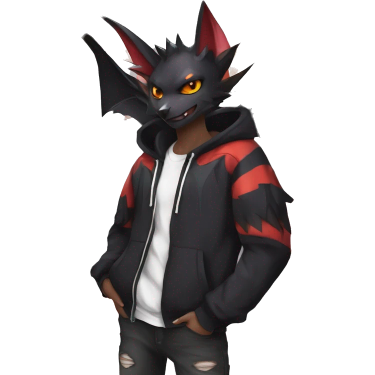 Dark Black Unique Anthro Cool Horned Bat-Winged Nargacuga-Noivern-Zangoose-Litten-Feline-Pokémon with edgy stripes Punk Hoodie emoji