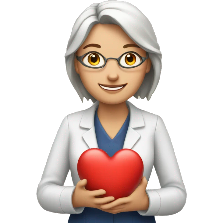 A European woman teacher holds her heart in her hands emoji