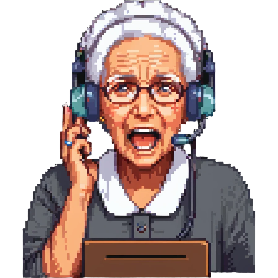 grandmother call center operator shouting “That's the one” in Russian emoji