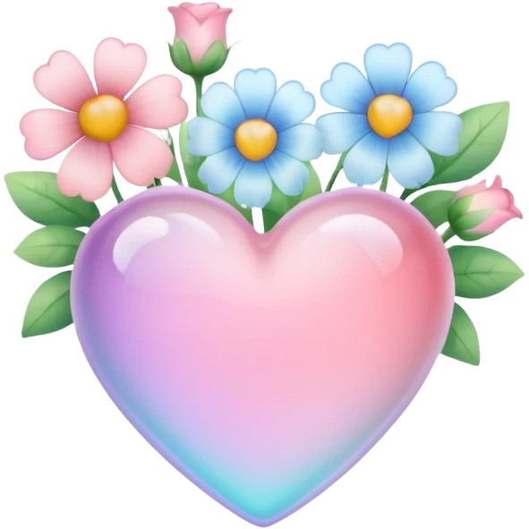 Pastel transparent heart and flowers emoji