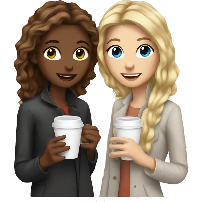 brown hair and blonde hair best friend girls having coffee  emoji