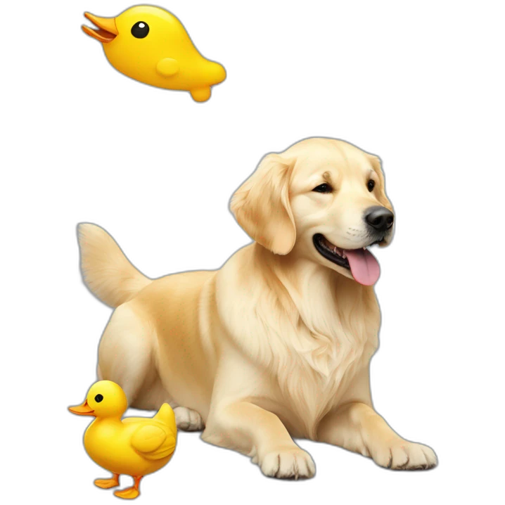 English-cream-golden-retriever with toy duck emoji