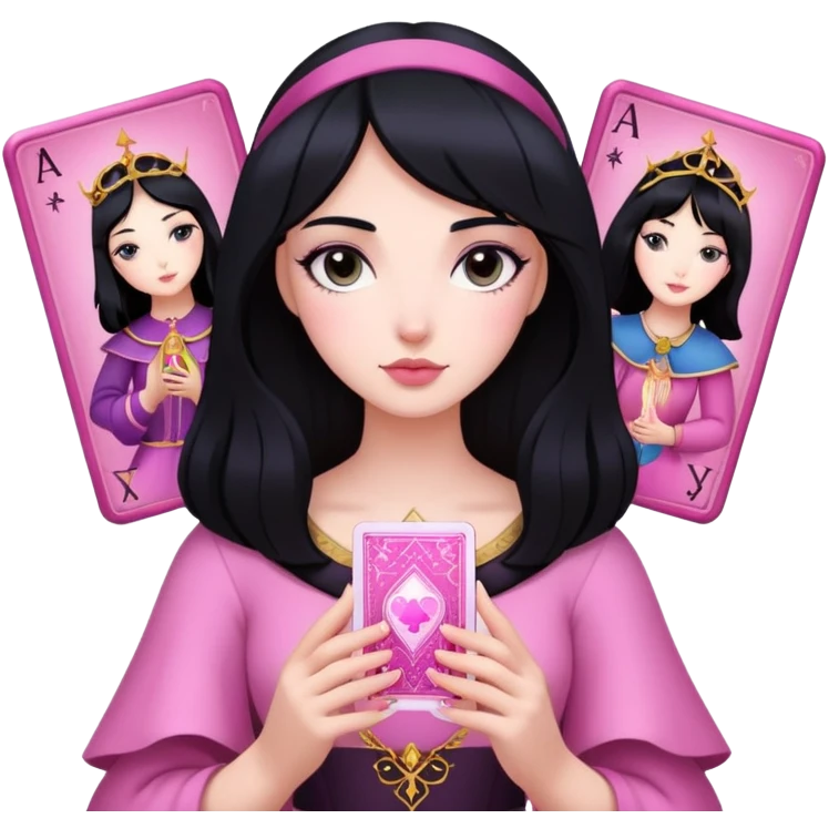 black hair girl with pink pink tarot cards emoji