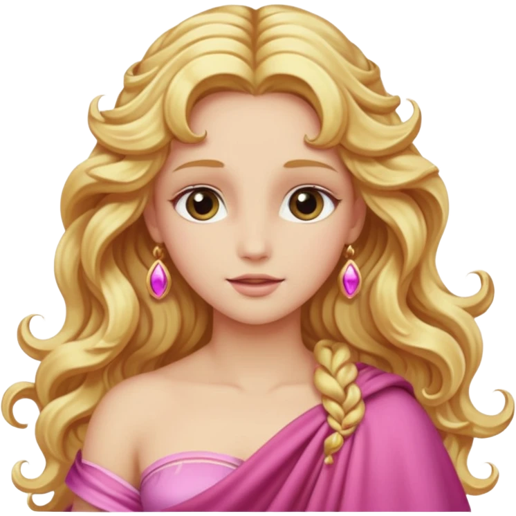 Venus from Olympus Gods with long golden blonde wavy hair, pink stola emoji