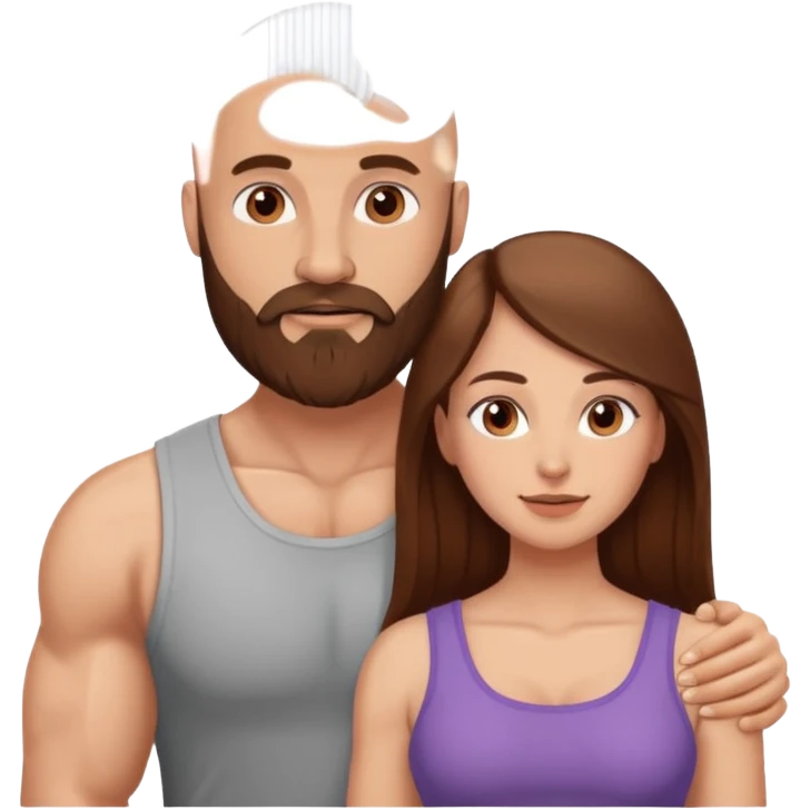 loving couple, man bald and muscular with brown beard, woman with long hair emoji