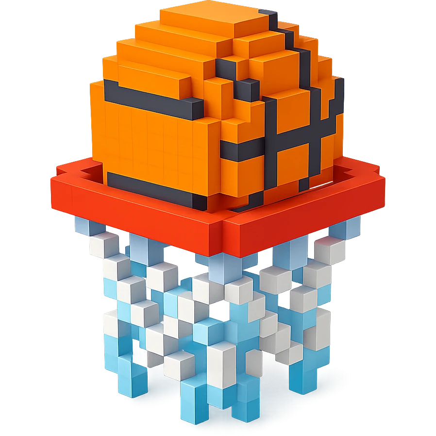 Voxel-style basketball in a net emoji