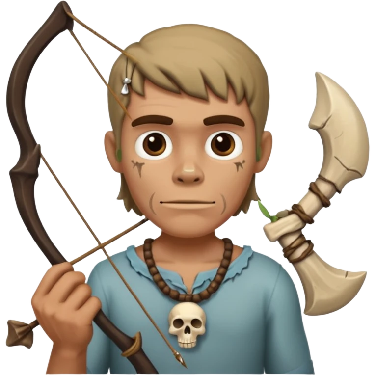 Stone age man  with skull Bone Necklace Bow emoji