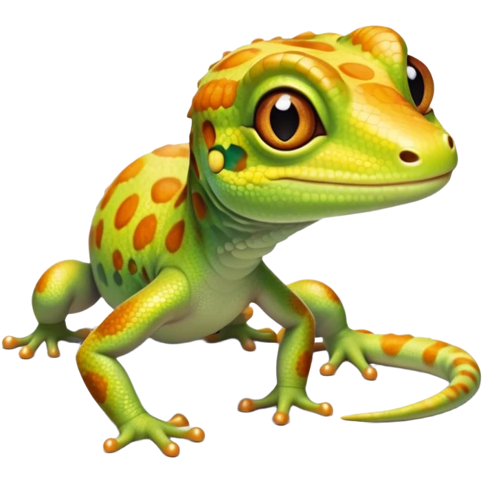 cinematic-cute-realistic gecko-portrait-emoji,-head-tilted-playfully-and-inquisitively,-featuring-a-small,-charming-body-with-smooth,-vividly-patterned-scales,-bright,-sparkling-eyes-and-delicate,-sticky-toe-pads,-simplified-yet-irresistibly-adorable emoji