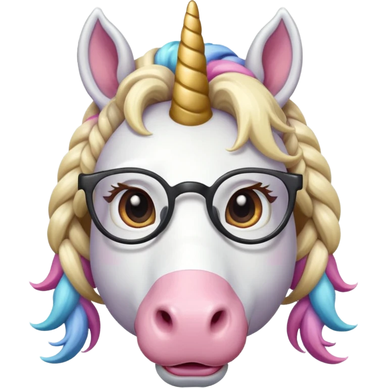 braided unicorn wiith big visible braids looking into the camera spectacled emoji