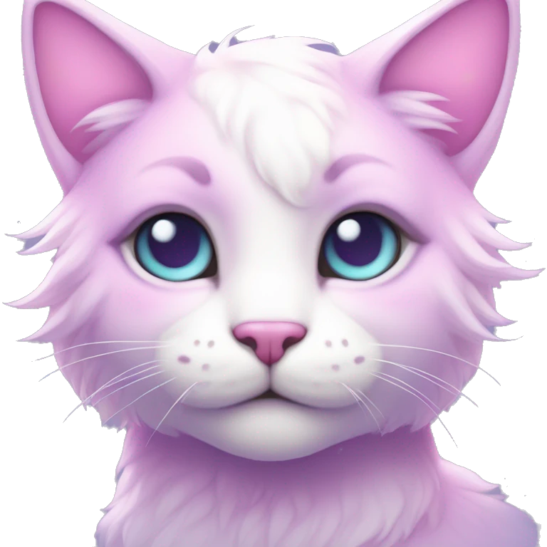 Kawaii colorful bright light pastel lilac-pink-white-gradient fantasy ethereal anthro feline fursona animal creature emoji