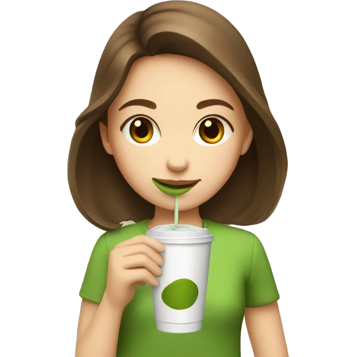 girl with brown hair drink matcha tea emoji