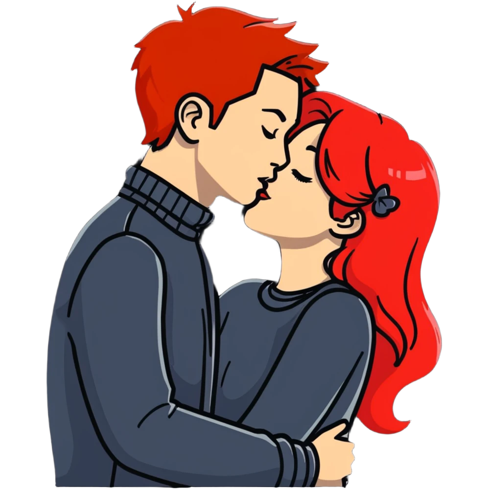 Girl with red hair kissing her boyfriend emoji