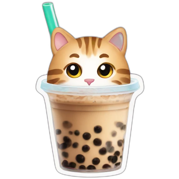 Tabby cat with bubble tea emoji