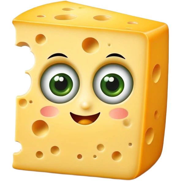 A piece of cheese that is cartoony with big eyes and is wearing a green suit  emoji