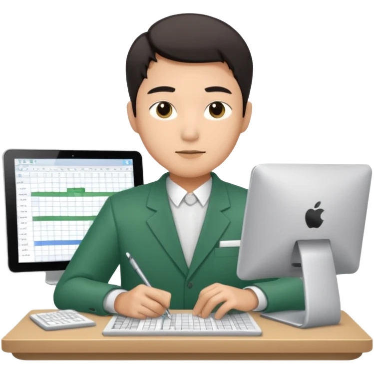 asian man doing spreadsheets on computer emoji