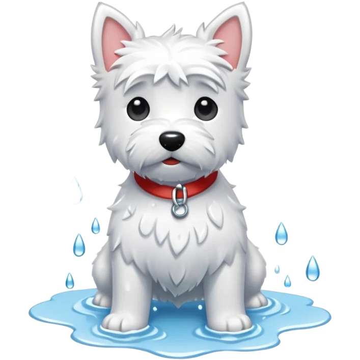 Westie with wet fur and puddles emoji