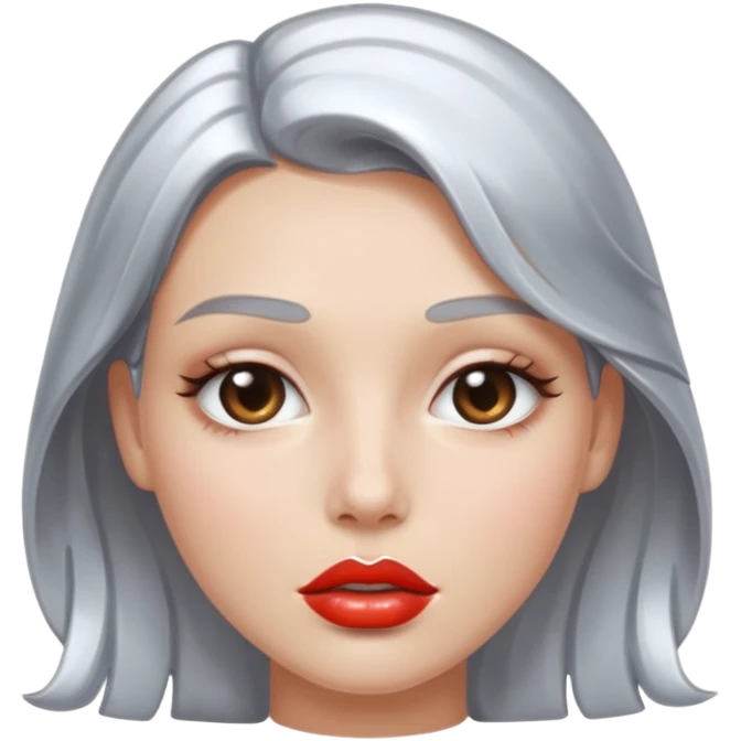 slightly parted lips, silver chrome material, glossy wet shine, seductive aesthetic emoji