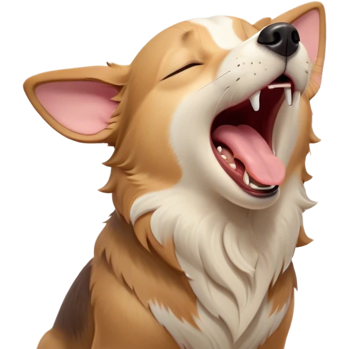 Cinematic Cute Yawning Domestic Dog Portrait Emoji, Head tilted slightly with a dramatic, wide-open yawn, showcasing a plush, inviting coat with gently drooping ears and half-closed, drowsy eyes, Simplified yet irresistibly adorable features, highly detailed, glowing with a soft, cozy glow, high shine, relaxed yet expressive, stylized with a dash of playful whimsy, soft glowing outline, capturing the essence of a sleepy yet affectionate dog that seems ready to stretch out for a nap! emoji