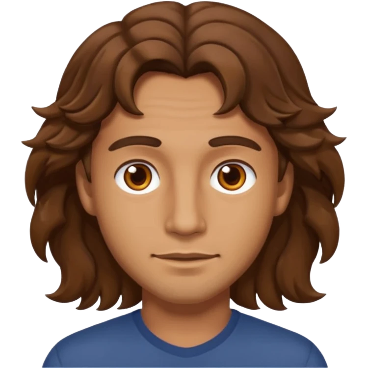 Man with tan skin and  brown eyes and  brown wavy hair emoji