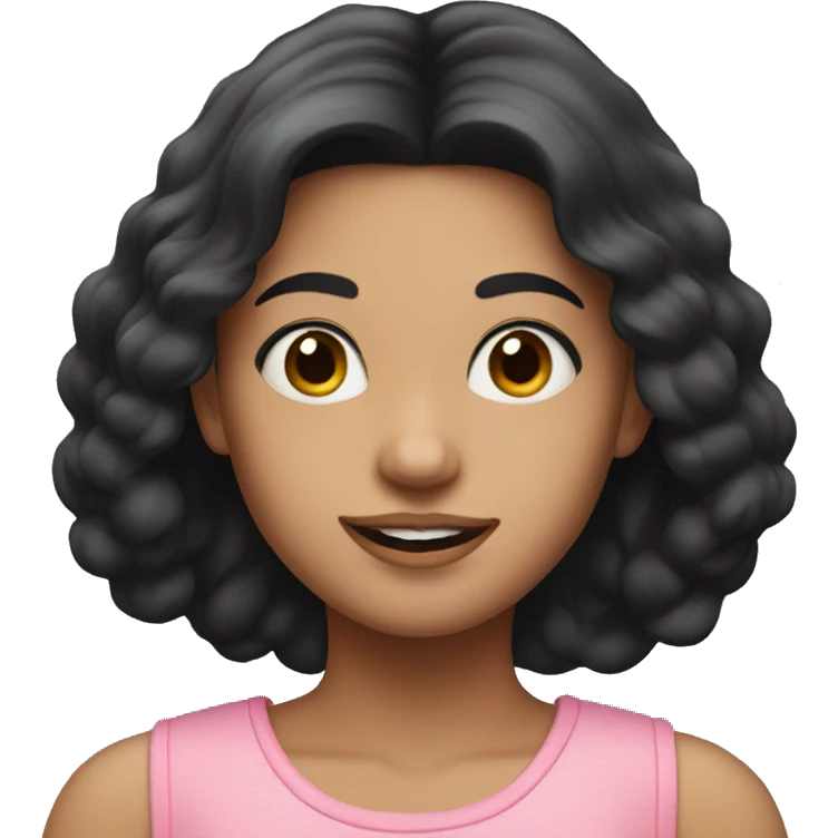 a fair girl with long black hair wearing pink top  emoji
