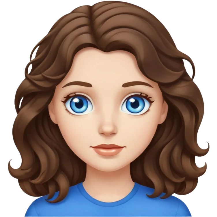 Brunette white girl with wavy hair and blue eyes emoji