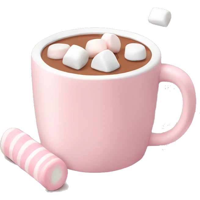 Light Pink mug of hot chocolate with marshmallows  emoji