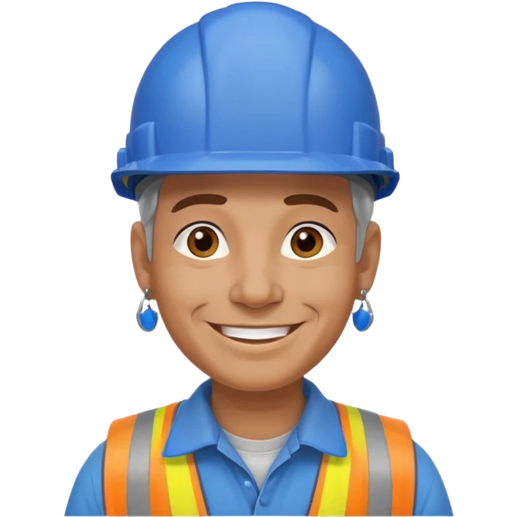 blue helmet old construction worker with earrings emoji