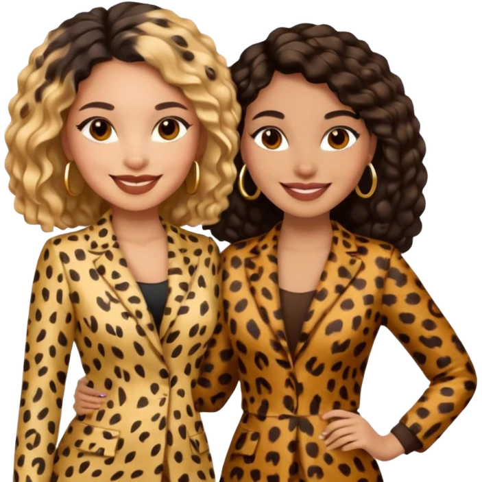 Latina woman and black woman in cheetah print outfit emoji