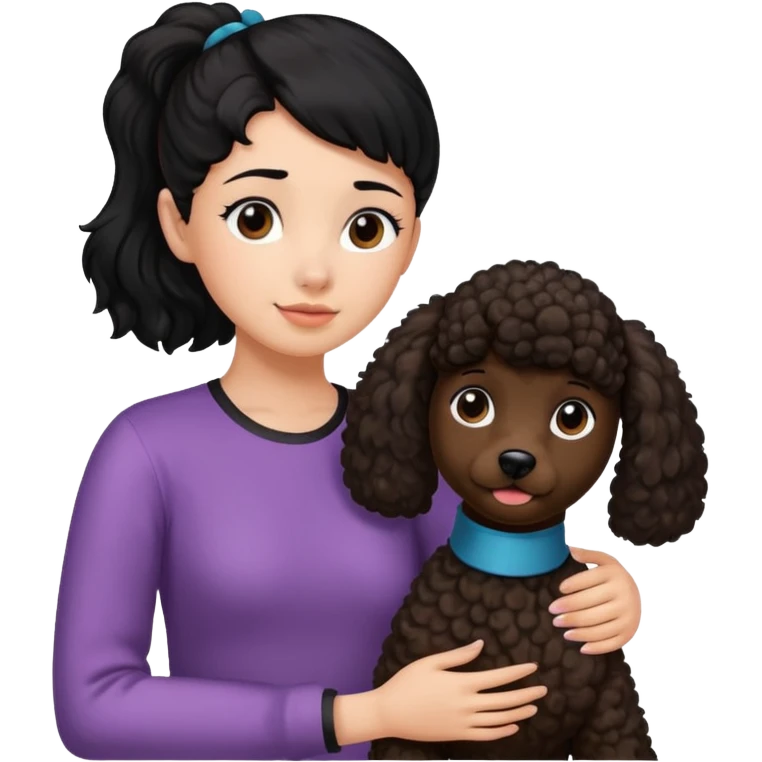 Ponytail black hair girl with brown Poodle say goodbye  emoji