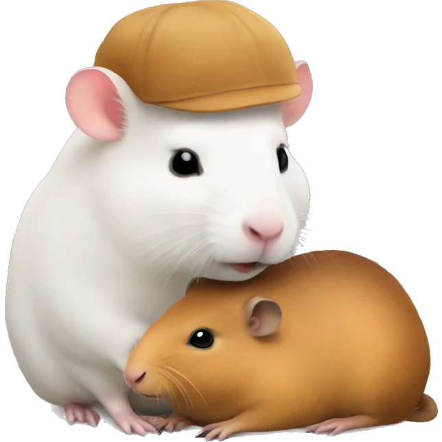 The hamster is sitting on the capybara's head emoji