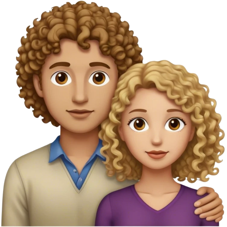 a heterossexual couple, the woman has light brown skin and curly brown hair and the male is taller, while and medium blonde emoji