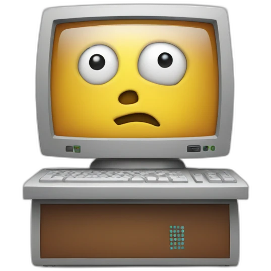Anthropomorphic computer with a face arms and legs doing something random emoji