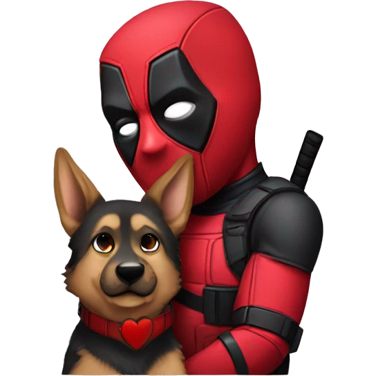 Deadpool holding a German shepherd  emoji