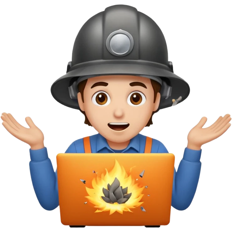 Computer blowing up with a happy worker emoji