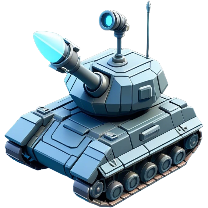 Clash of Clans aesthetic: Cinematic Playful 3D Isometric Space Tank Emoji, rendered in a 3D vector-style similar to standard emojis with minimal shading and bold, simplified shapes. A compact, distinct form with signature details, softly glowing with a futuristic sci-fi warfare charm. Simplified yet unmistakably iconic, highly detailed and consistent, glowing with a soft radiance and high shine. Stylized with a touch of high-tech brilliance and a soft glowing outline, capturing the essence of a beloved gaming relic with a friendly, playful manner! emoji